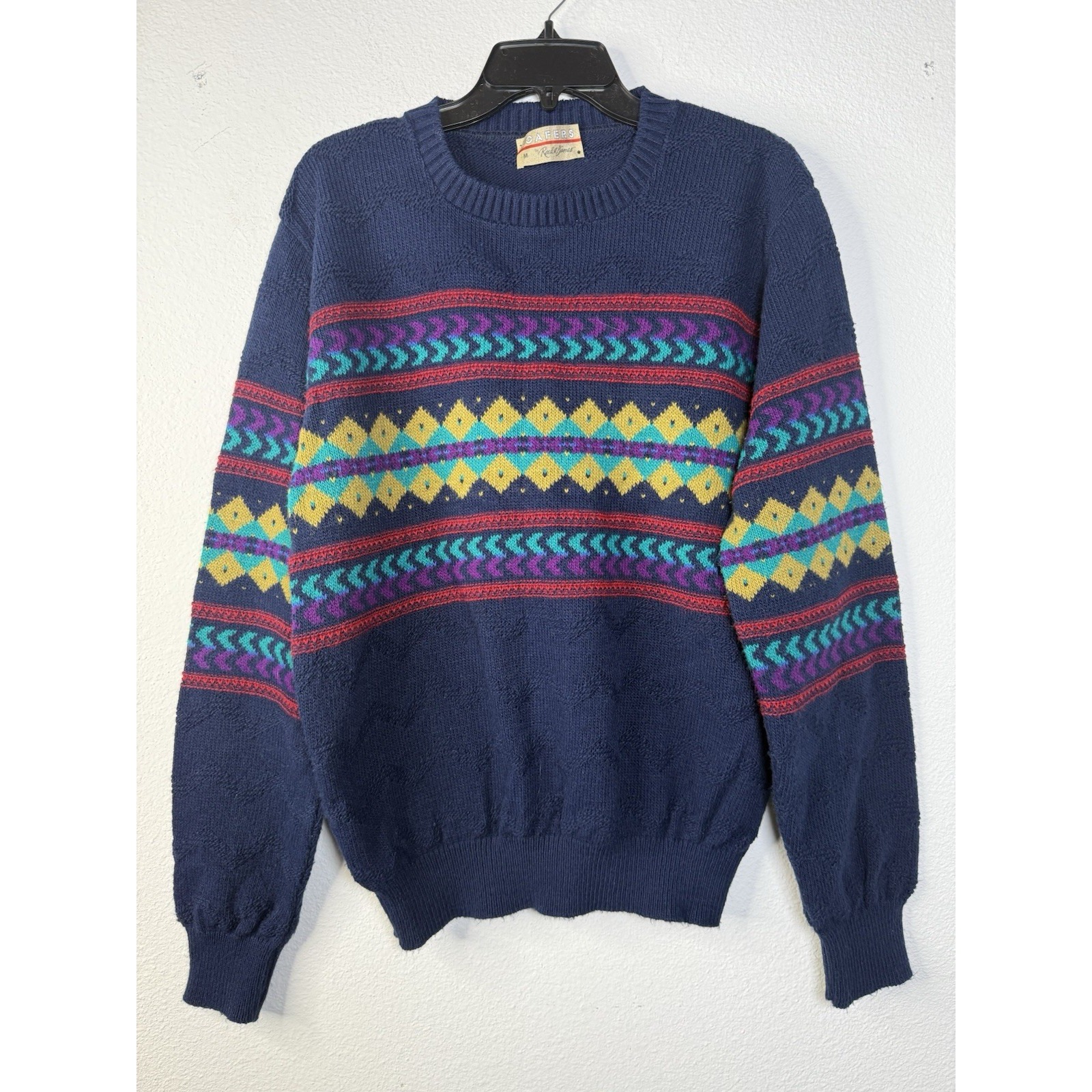 90's Loafers By Reed St. James Sweater Mens Med Blue W/ Argyle Pattern Grandpa